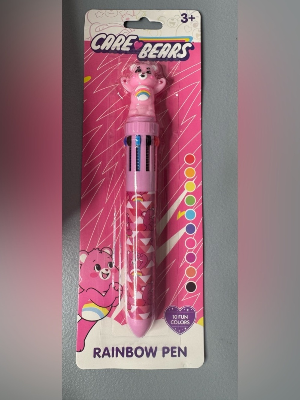 Care Bears cheer bear Pink Rainbow Multi-Ink Clicker Pen Bear topper 10 colors